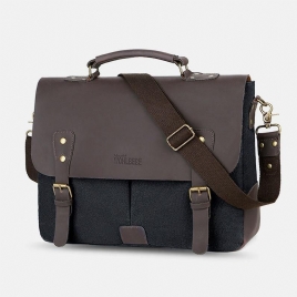 Menn Lerret Stor Kapasitet Deksel Glidelås Vintage Business Messenger Bag Laptop Bag Crossbody Bag Håndveske