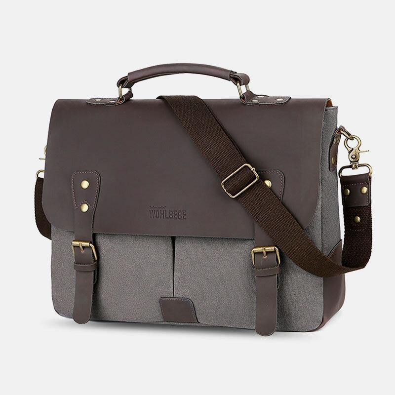 Menn Lerret Stor Kapasitet Deksel Glidelås Vintage Business Messenger Bag Laptop Bag Crossbody Bag Håndveske