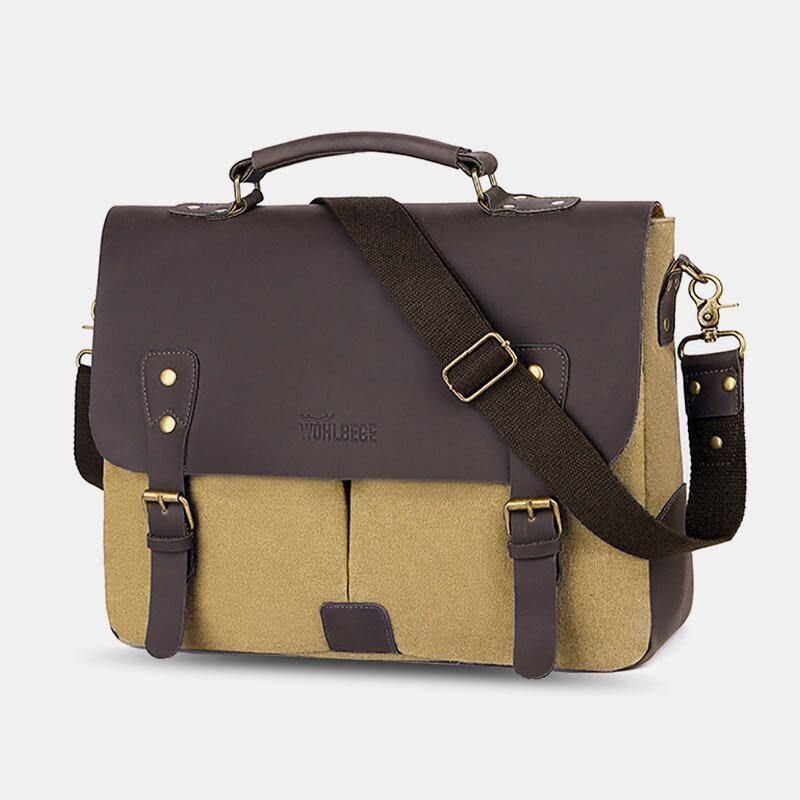 Menn Lerret Stor Kapasitet Deksel Glidelås Vintage Business Messenger Bag Laptop Bag Crossbody Bag Håndveske