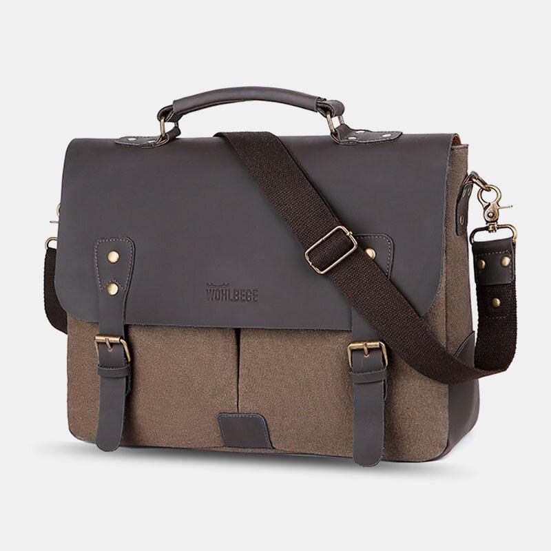 Menn Lerret Stor Kapasitet Deksel Glidelås Vintage Business Messenger Bag Laptop Bag Crossbody Bag Håndveske