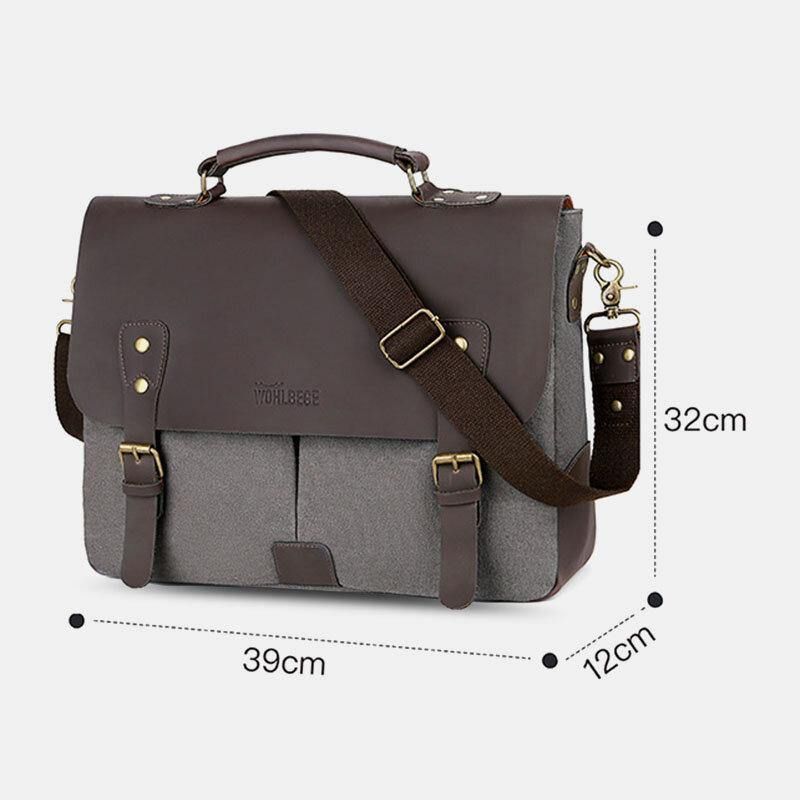 Menn Lerret Stor Kapasitet Deksel Glidelås Vintage Business Messenger Bag Laptop Bag Crossbody Bag Håndveske