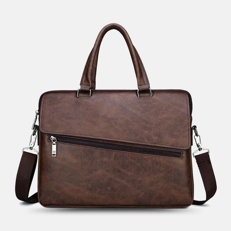 Menn Pu Leather Multifunksjon Anti-Theft Vintage Business Messenger Bag Crossbody Bag Håndveske Skulderveske