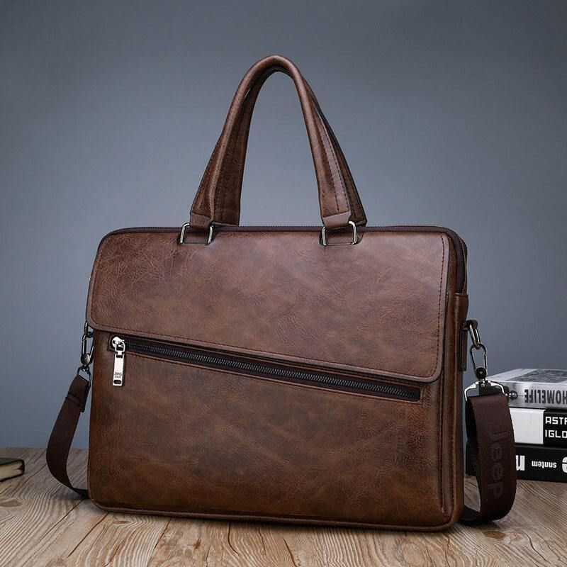 Menn Pu Leather Multifunksjon Anti-Theft Vintage Business Messenger Bag Crossbody Bag Håndveske Skulderveske