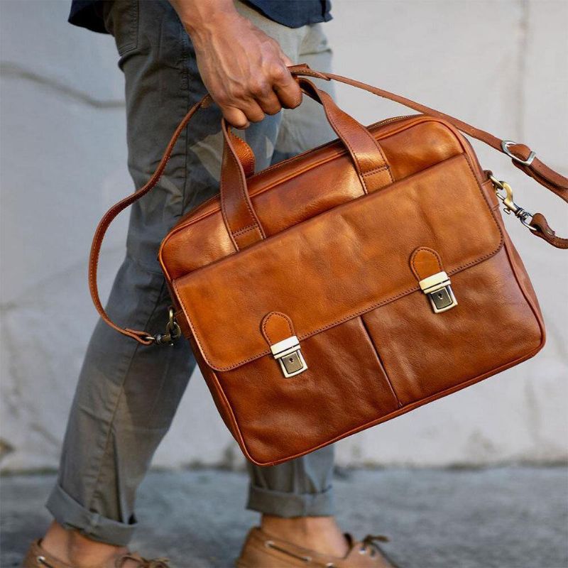 Menn Pu-Skinn 14-Tommers Bærbar Veske Med Flere Lommer Messenger Bag Reise Crossbody Bag Håndveske