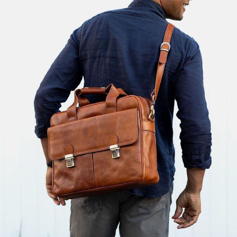 Menn Pu-Skinn 14-Tommers Bærbar Veske Med Flere Lommer Messenger Bag Reise Crossbody Bag Håndveske