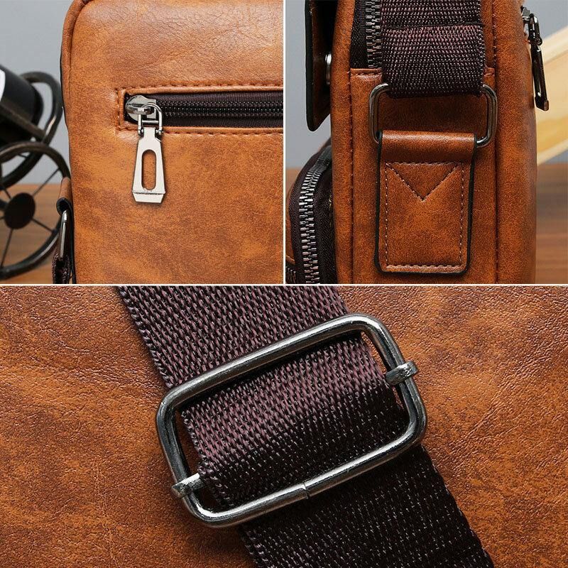 Menn Pu-Skinn Multi-Lomme Anti-Tyveri Messenger Bag Crossbody Vesker Skulderveske Håndveske Koffert