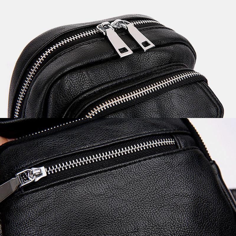 Menn Pu-Skinn Multi-Lomme Vintage Crossbody Bag Med Stor Kapasitet Brystveske Sling Bag