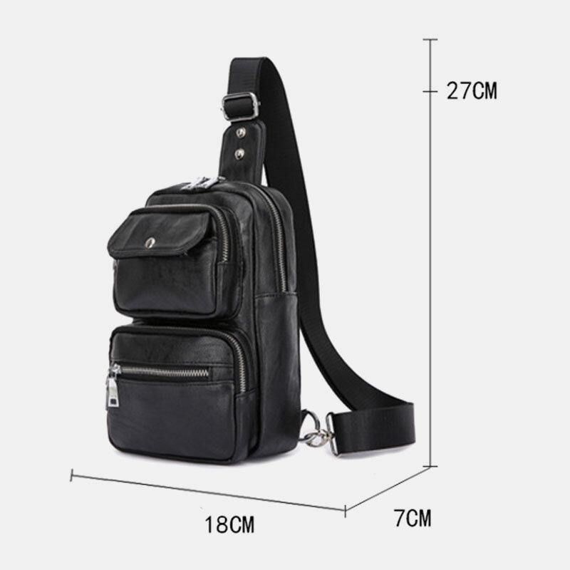 Menn Pu-Skinn Multi-Lomme Vintage Crossbody Bag Med Stor Kapasitet Brystveske Sling Bag